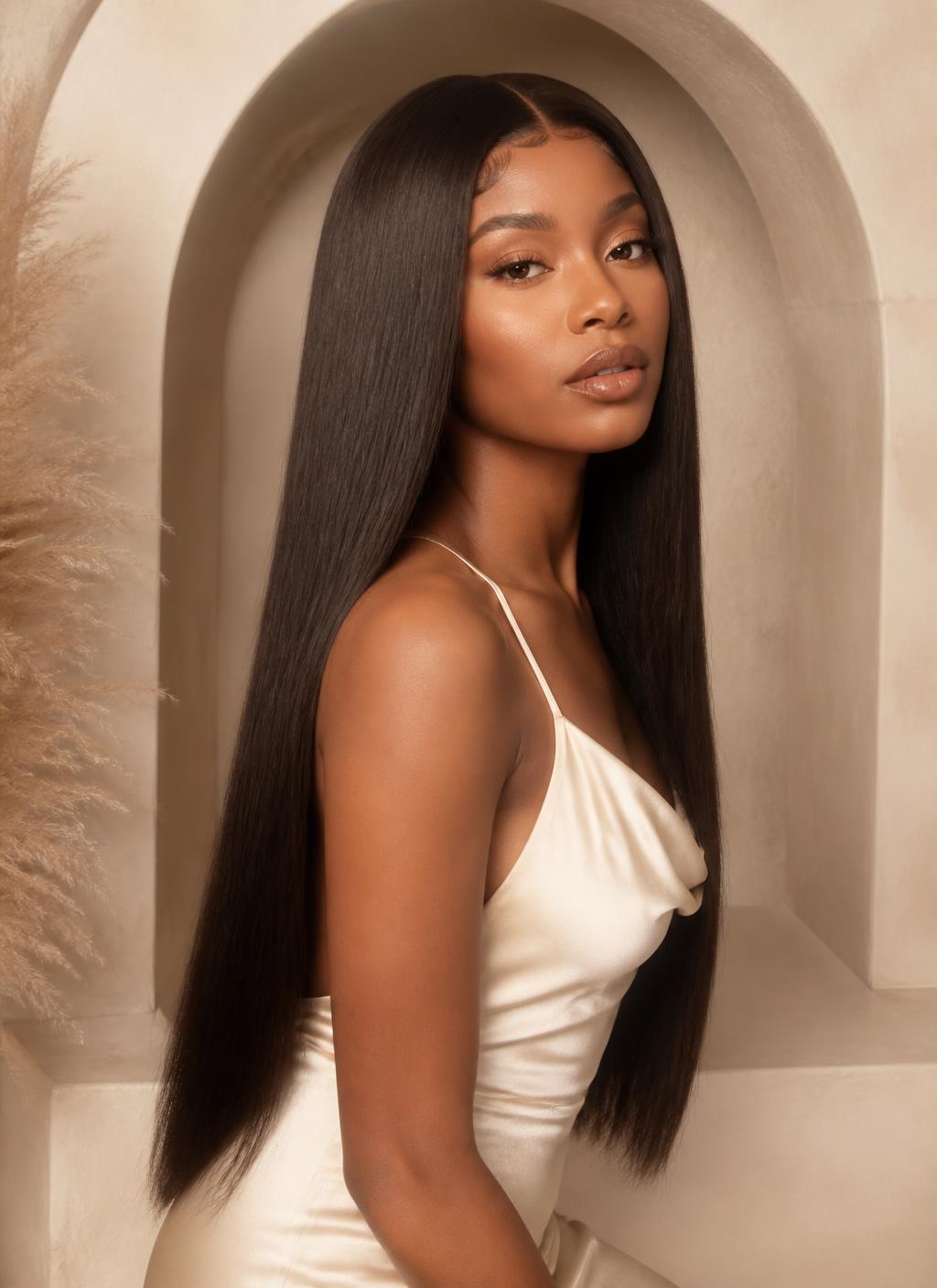 Luxury straight lace wig on a mannequin
